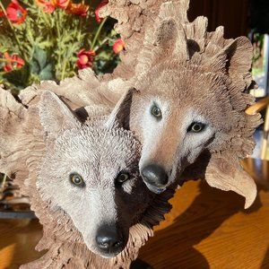 Retired Rick Cain Limited Edition ‘Dual Wolf’ Nature Sculpture #107/2000